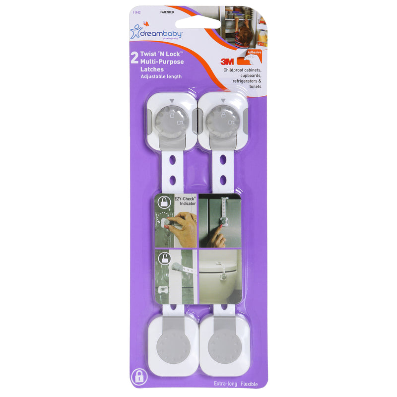 DREAMBABY - Dreambaby Twist 'N Lock Gray/White Plastic Adhesive Multi-Use Latch 2 pk