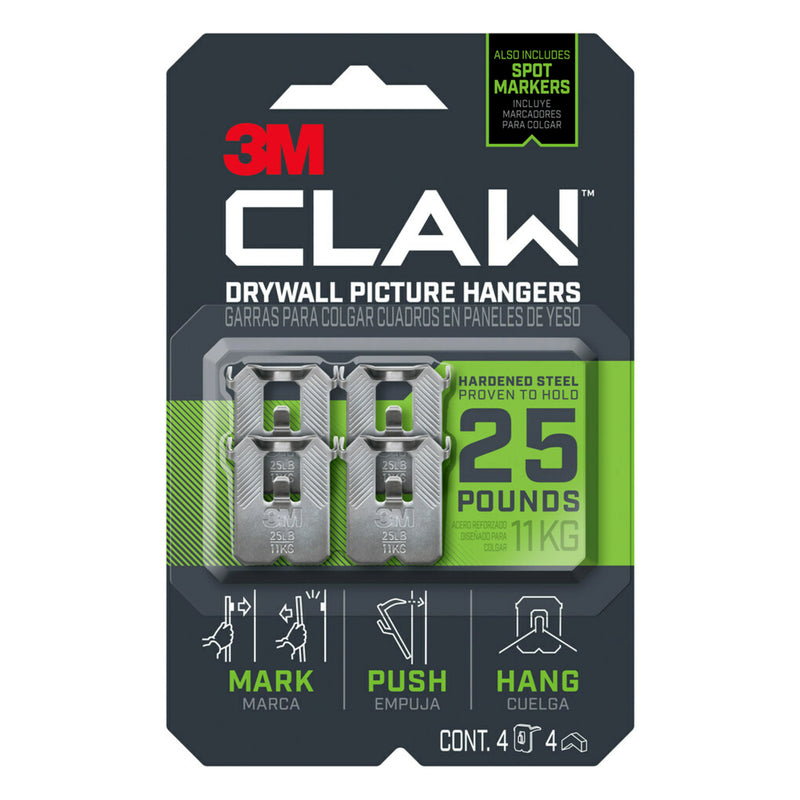 3M - 3M Claw Silver Drywall Picture Hanger 25 lb 4 pk