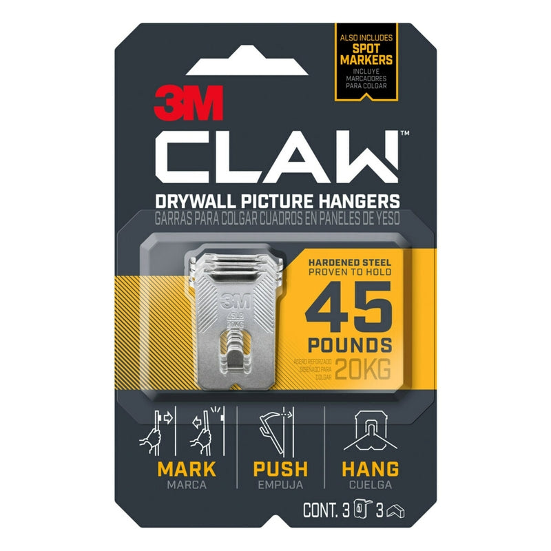 3M - 3M Claw Silver Drywall Picture Hanger 45 lb 3 pk