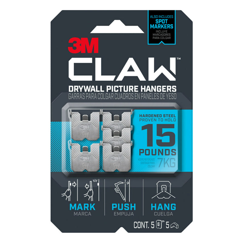 3M - 3M Claw Silver Drywall Picture Hanger 15 lb 5 pk