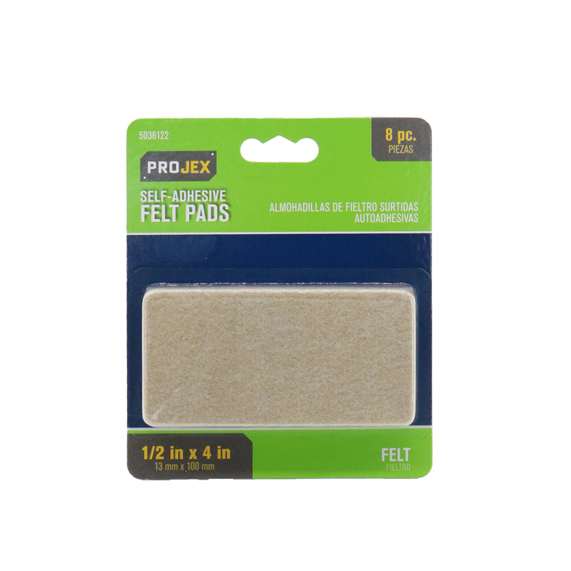 PROJEX - Projex Felt Self Adhesive Surface Pad Brown Rectangle 1/2 in. W X 4 in. L 8 pk [P0098]