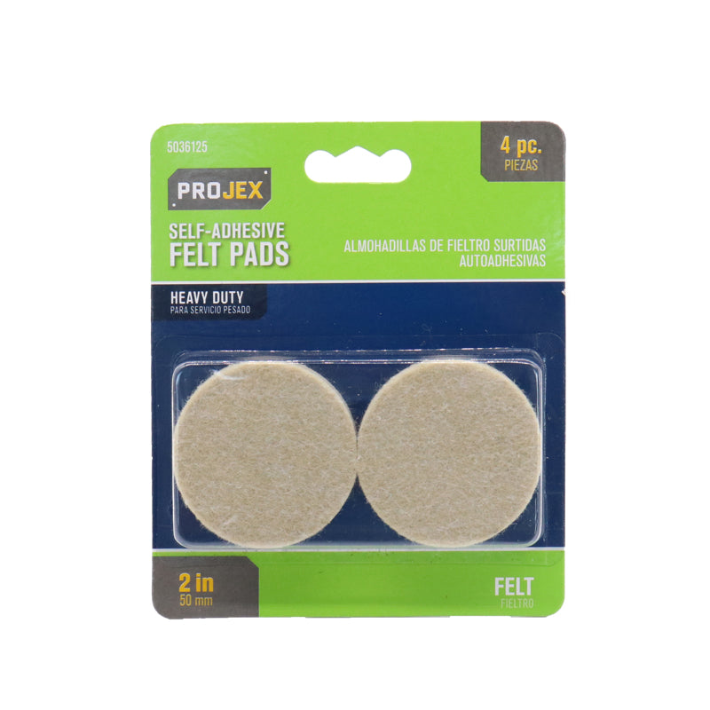 PROJEX - Projex Felt Self Adhesive Surface Pad Brown Round 2 in. W 4 pk [P0107]