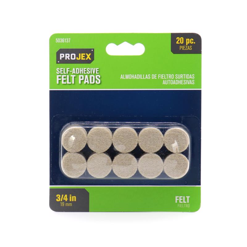 PROJEX - Projex Felt Self Adhesive Surface Pad Brown Round 3/4 in. W 20 pk [P0093]