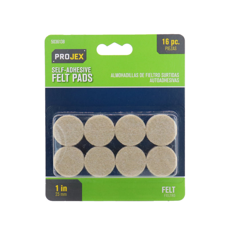 PROJEX - Projex Felt Self Adhesive Protective Pad White Round 1 in. W 16 pk