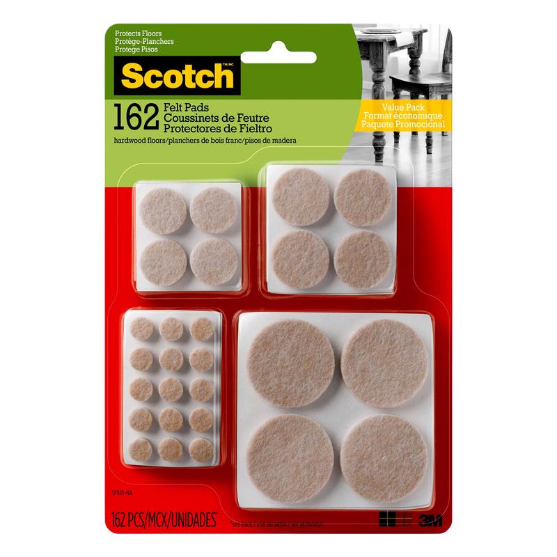 SCOTCH - 3M Scotch Felt Self Adhesive Protective Pad Beige Round Assorted in. W 162 pk - Case of 4