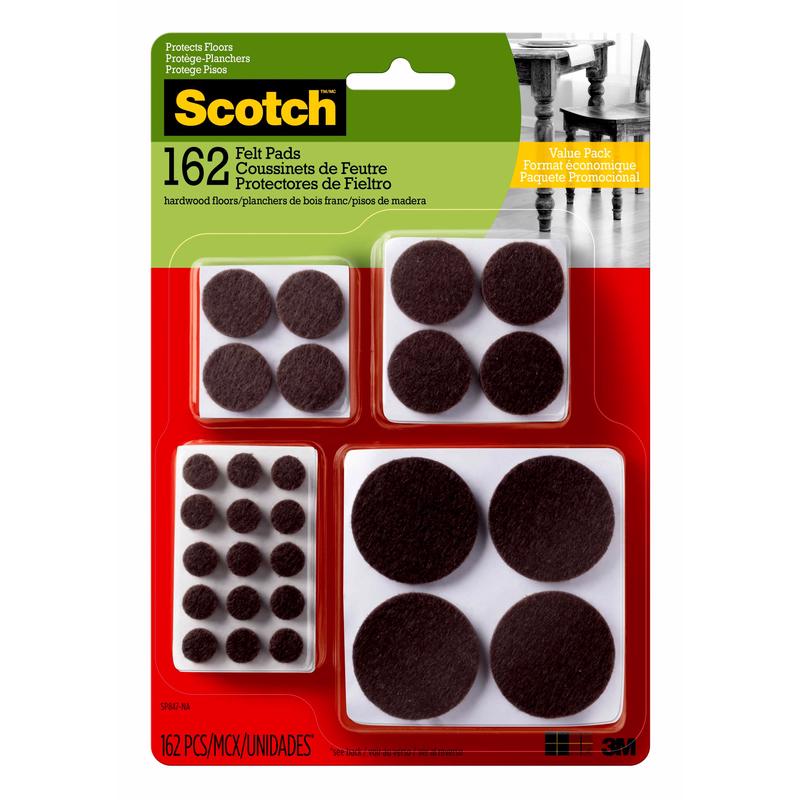 SCOTCH - 3M Scotch Felt Self Adhesive Protective Pad Brown Round Assorted in. W 162 pk - Case of 4