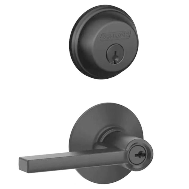 SCHLAGE - Schlage Latitude Straight/Contemporary Matte Black Entry Knob and Single Cylinder Deadbolt Right or