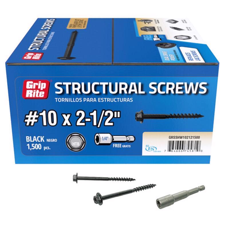 GRIP-RITE - Grip-Rite No. 10 wire X 2-1/2 in. L Star Hex Washer Head Structural Screws 1500 pk