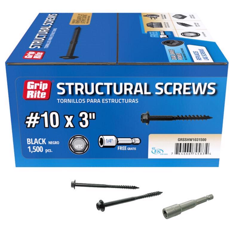 GRIP-RITE - Grip-Rite No. 10 wire X 3 in. L Star Hex Washer Head Structural Screws 1500 pk