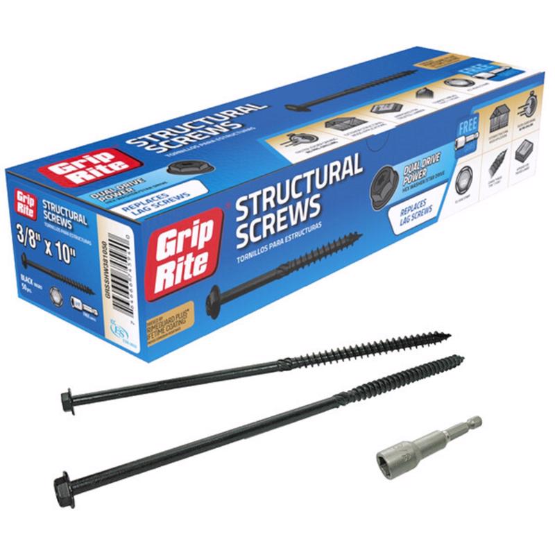 GRIP-RITE - Grip-Rite 3/8 in wire X 10 in. L Star Hex Washer Head Structural Screws 50 pk