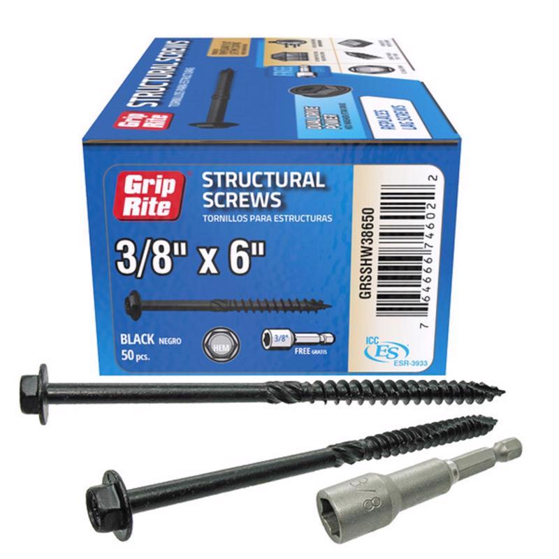 GRIP-RITE - Grip-Rite 3/8 in wire X 6 in. L Star Hex Washer Head Structural Screws 50 pk