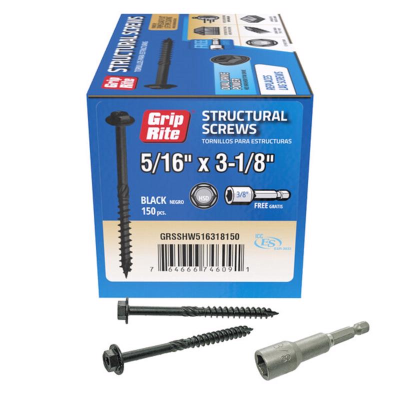 GRIP-RITE - Grip-Rite 5/16 in. wire X 3-1/8 in. L Star Hex Washer Head Structural Screws 150 pk