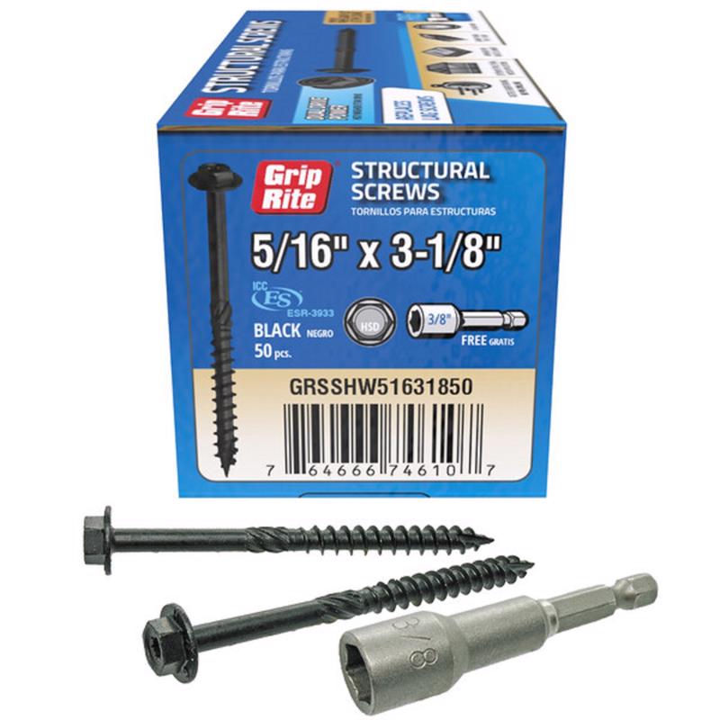 GRIP-RITE - Grip-Rite 5/16 in. wire X 3-1/8 in. L Star Hex Washer Head Structural Screws 50 pk