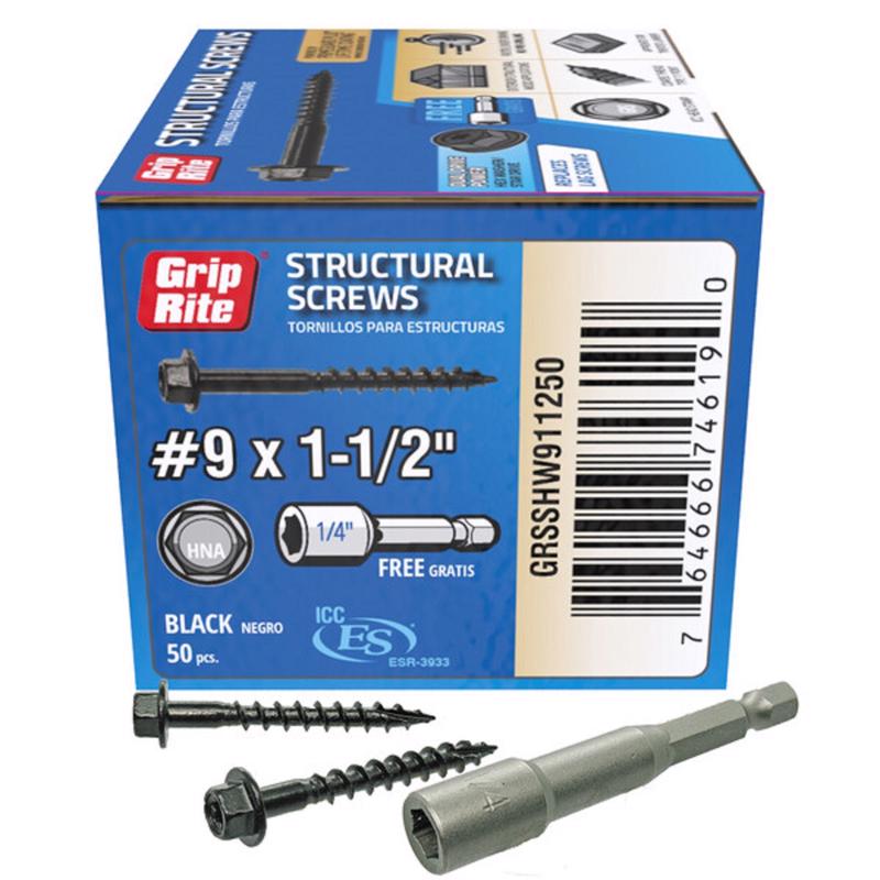 GRIP-RITE - Grip-Rite No. 9 wire X 1-1/2 in. L Star Hex Washer Head Structural Screws 50 pk