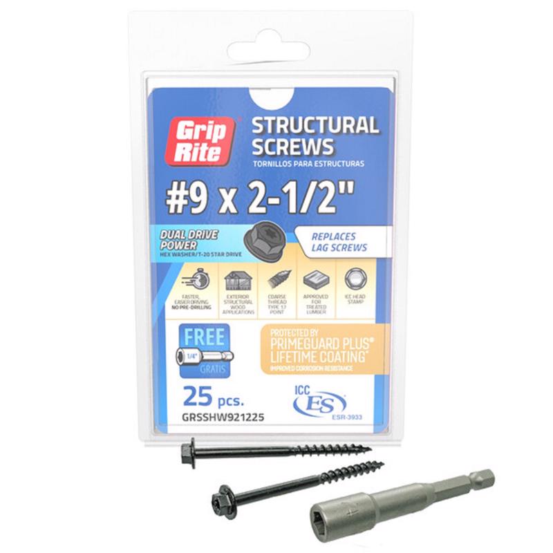 GRIP-RITE - Grip-Rite No. 9 wire X 2-1/2 in. L Star Hex Washer Head Structural Screws 25 pk