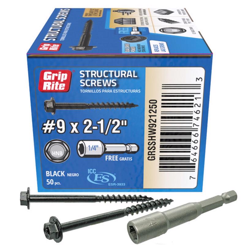 GRIP-RITE - Grip-Rite No. 9 wire X 2-1/2 in. L Star Hex Washer Head Structural Screws 50 pk