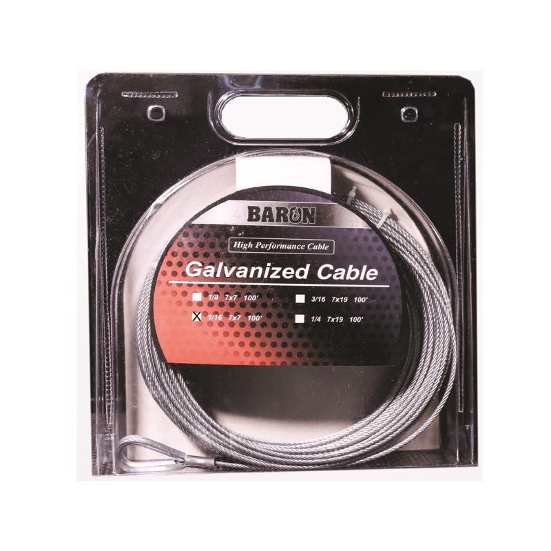 BARON - Baron Galvanized Galvanized Steel 1/16 in. D X 100 ft. L Aircraft Cable