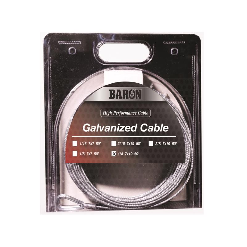 BARON - Baron Galvanized Galvanized Steel 1/4 in. D X 50 ft. L Aircraft Cable