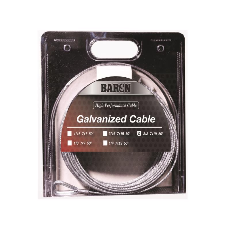 BARON - Baron Galvanized Galvanized Steel 3/8 in. D X 50 ft. L Aircraft Cable