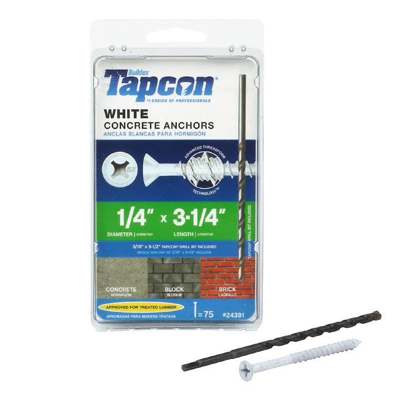 TAPCON - Tapcon 1/4 in. X 3-1/4 in. L Phillips Flat Head Concrete Screws 75 pk - Case of 4