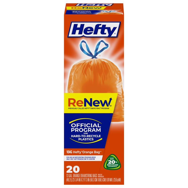 HEFTY - Hefty ReNew 13 gal Recycling Bags Drawstring 20 pk 1.01 mil - Case of 9