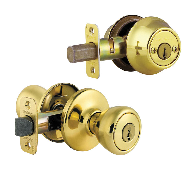 KWIKSET - Kwikset Tylo Polished Brass Entry Lock and Double Cylinder Deadbolt 1-3/4 in.