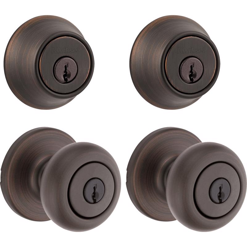 KWIKSET - Kwikset Cove Venetian Bronze Deadbolt and Entry Door Knob KW1 1-3/4 in.