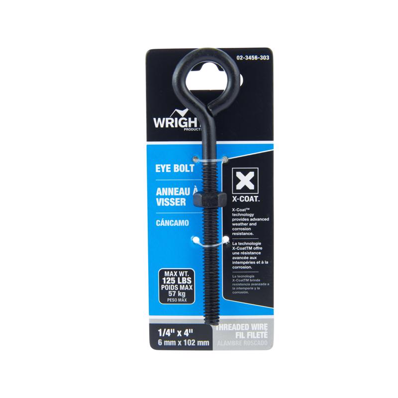 WRIGHT - Wright 1/4 in. X 4 in. L Black Steel Eyebolt Nut Included