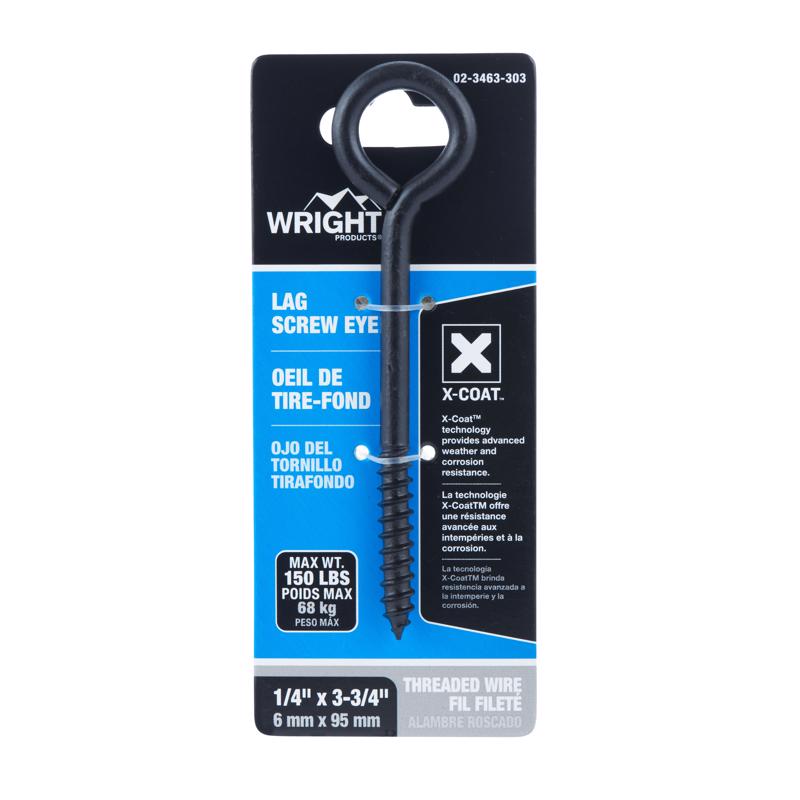 WRIGHT - Wright 1/4 in. D X 3-3/4 in. L Black Steel Lag Screw Eye 150 lb 1 pk