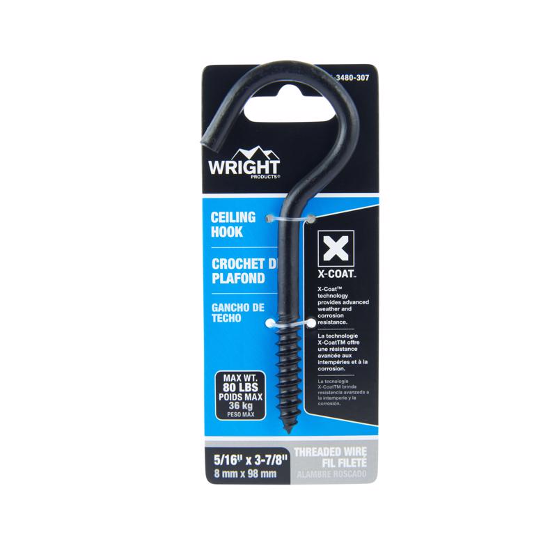 WRIGHT - Wright Medium Matte Black Black Steel 3-7/8 in. L Ceiling Hook 80 lb 1 pk