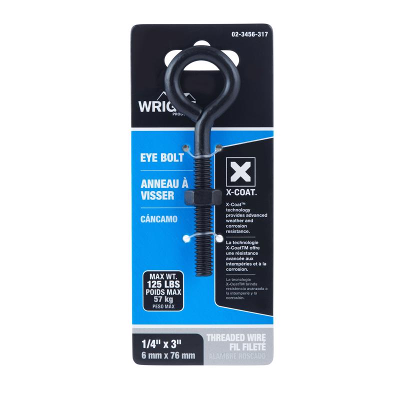 WRIGHT - Wright 1/4 in. X 3 in. L Black Steel Eyebolt Nut Included