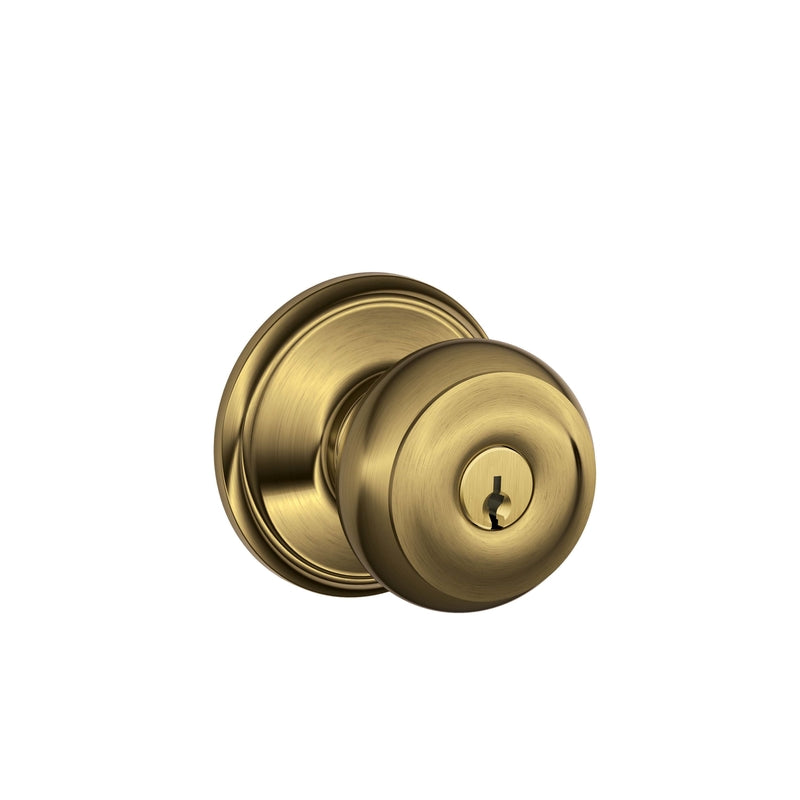 SCHLAGE - Schlage Georgian Antique Brass Keyed Entry Door Knob 1-3/4 in.