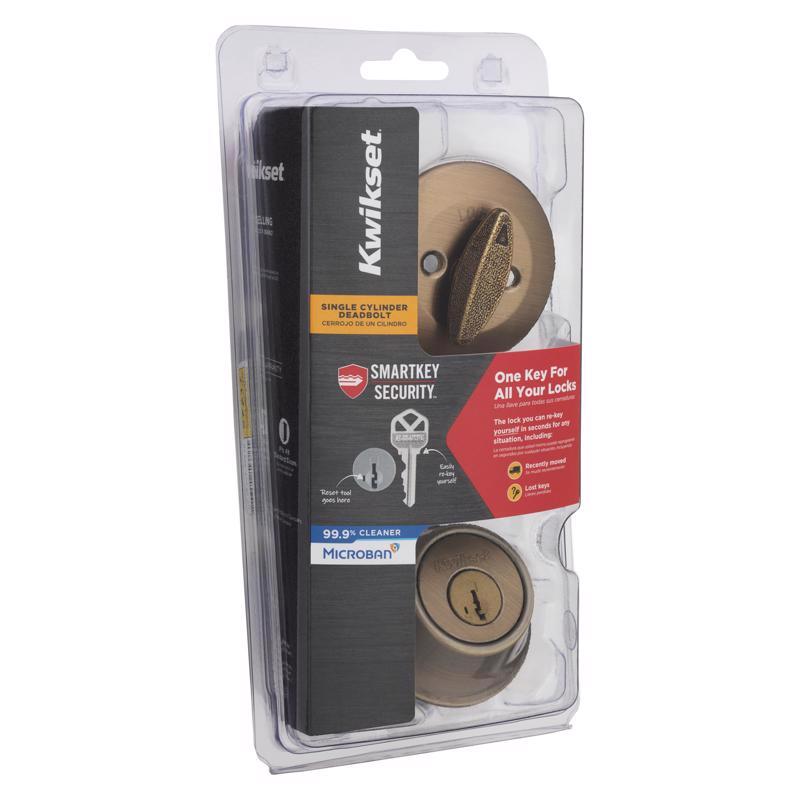 KWIKSET - Kwikset SmartKey Security Antique Brass Metal Single Cylinder Deadbolt