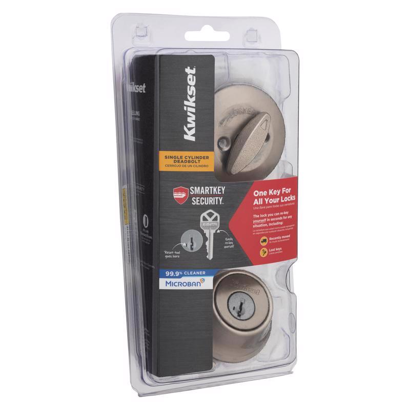 KWIKSET - Kwikset SmartKey Security Satin Nickel Metal Single Cylinder Deadbolt