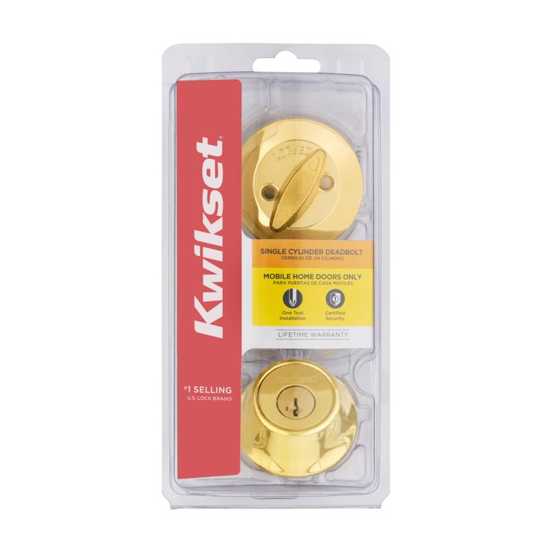 KWIKSET - Kwikset SmartKey Security Polished Brass Metal Single Cylinder Deadbolt [96600-768]