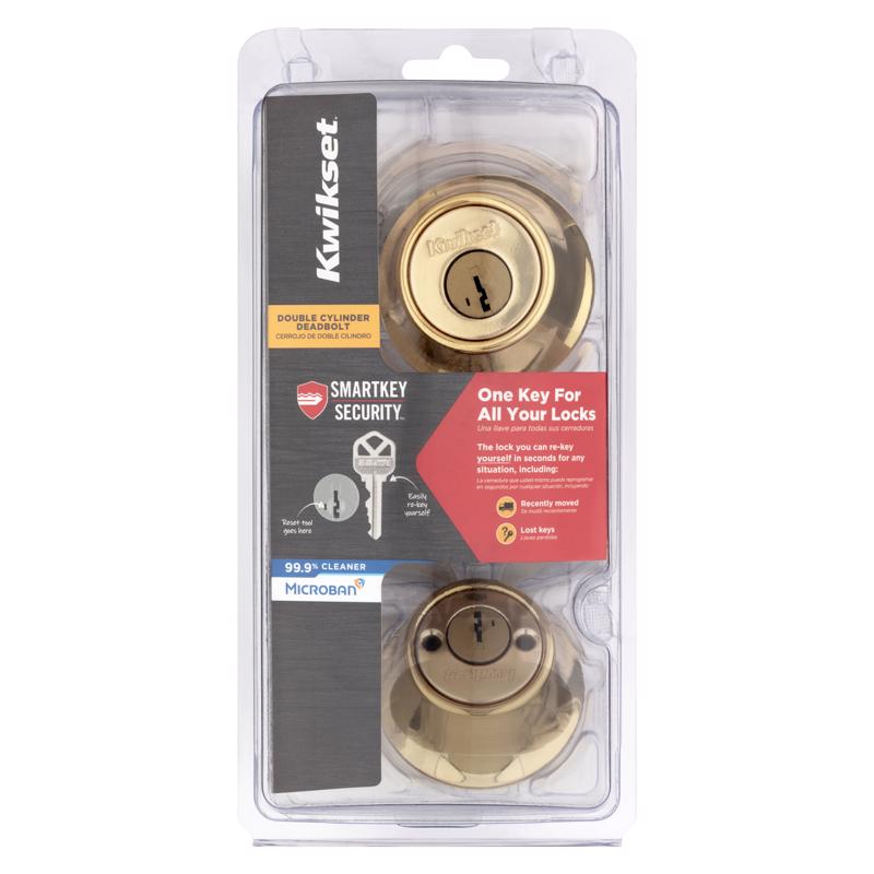 KWIKSET - Kwikset SmartKey Security Polished Brass Metal Double Cylinder Deadbolt