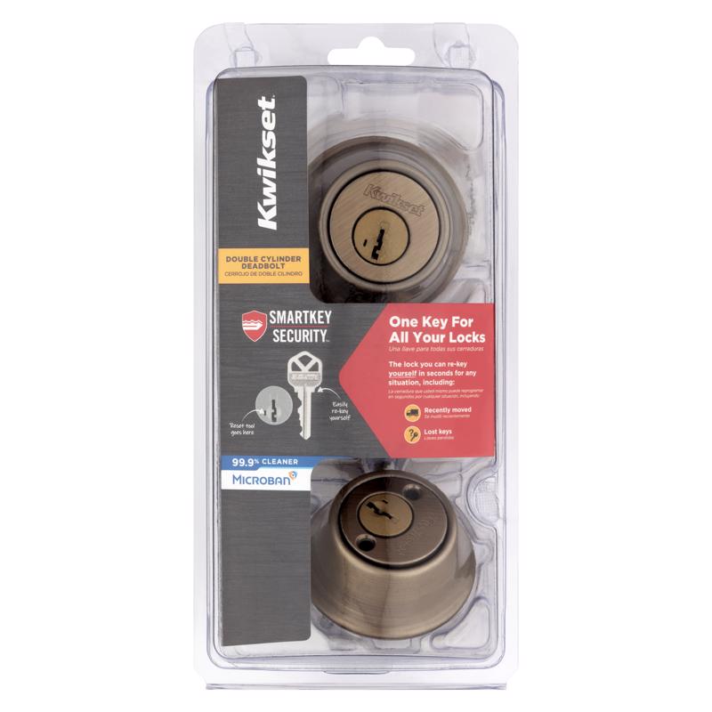 KWIKSET - Kwikset SmartKey Security Antique Brass Metal Double Cylinder Deadbolt