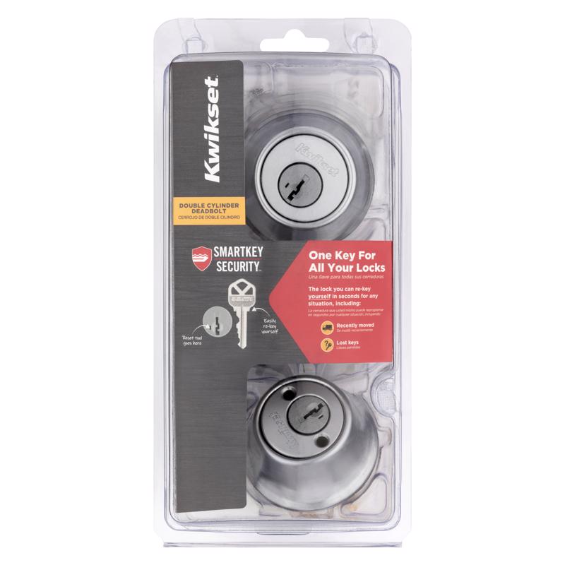 KWIKSET - Kwikset SmartKey Security Satin Chrome Metal Double Cylinder Deadbolt