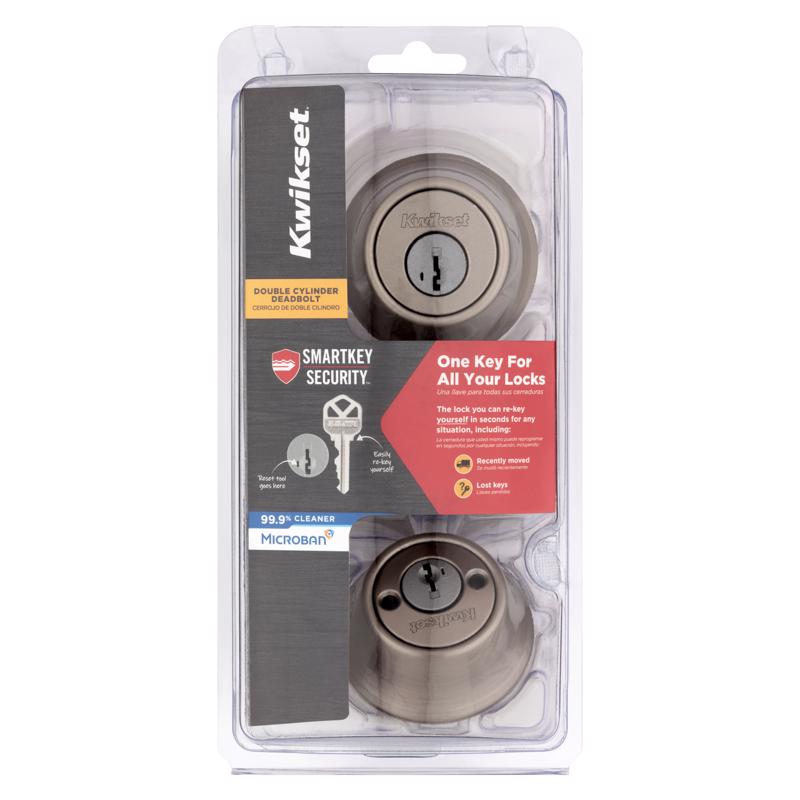 KWIKSET - Kwikset SmartKey Security Satin Nickel Metal Double Cylinder Deadbolt