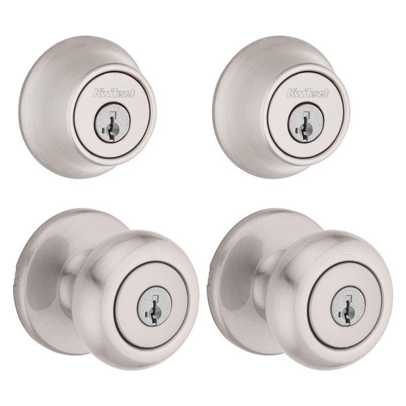 KWIKSET - Kwikset SmartKey Security Classic Satin Nickel Entry Knob and Single Cylinder Deadbolt KW1 2-3/4 in.