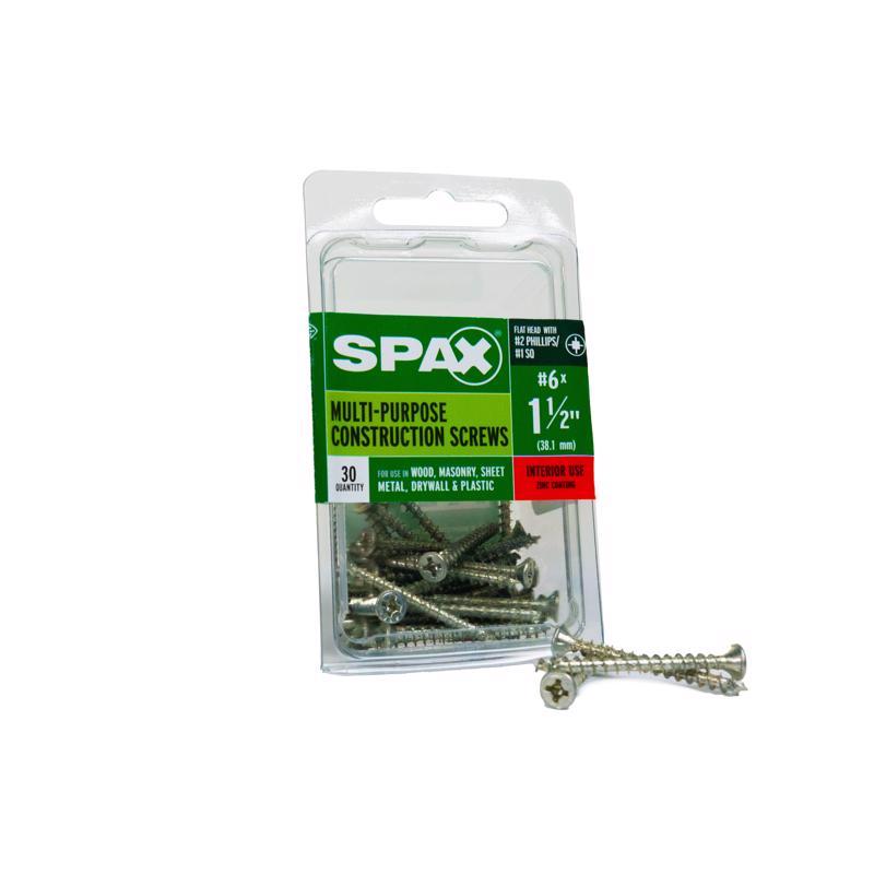 SPAX - SPAX Multi-Material No. 6 in. X 1-1/2 in. L Phillips/Square Flat Head Construction Screws 30 pk