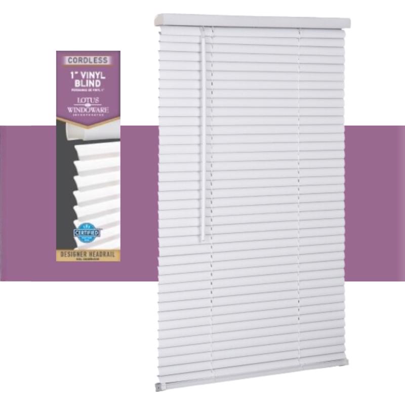 LOTUS BLINDS - Living Accents Vinyl 1 in. Mini-Blinds 29 in. W X 72 in. H White Cordless