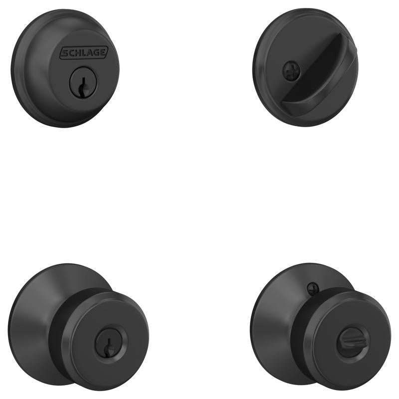 SCHLAGE - Schlage Bowery Matte Black Steel Entry Knob and Single Cylinder Deadbolt