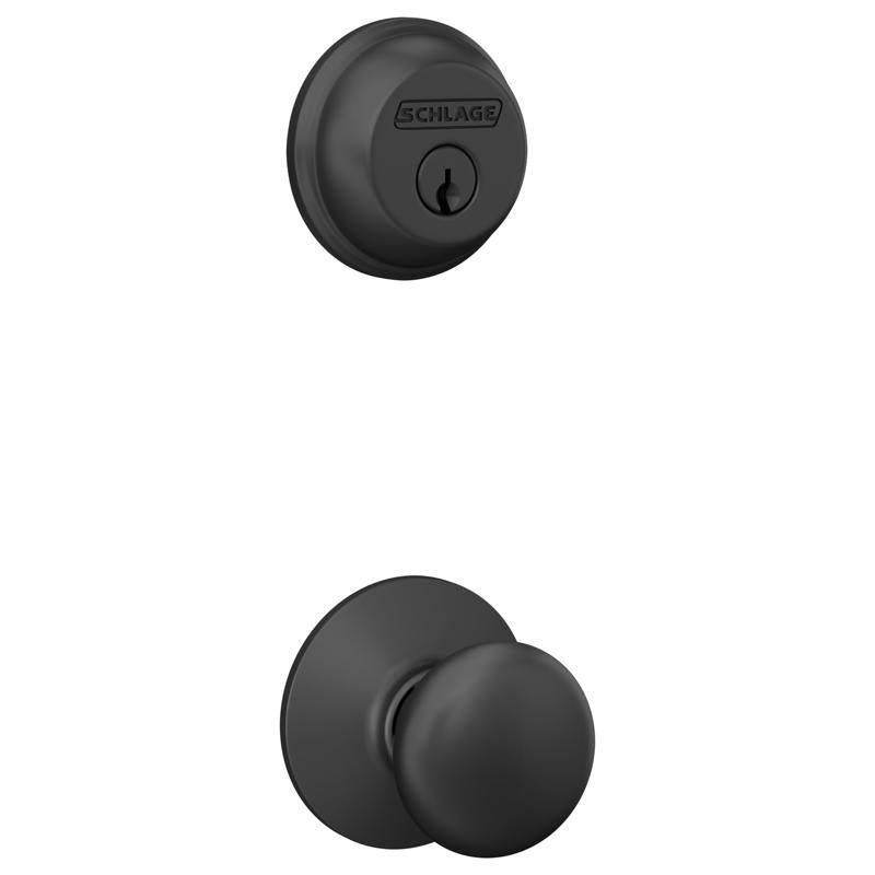 SCHLAGE - Schlage Plymouth Matte Black Steel Entry Knob and Single Cylinder Deadbolt