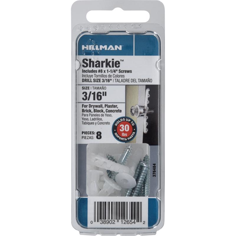 HILLMAN - Caiman 3/16 in. D X 1-1/4 in. L Nylon Round Head Screw and Anchor 8 pk