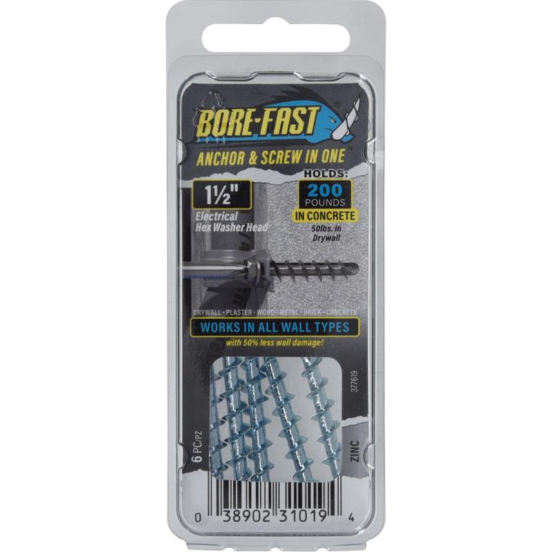 HILLMAN - Borefast 1/4 in. D X 1-1/2 in. L Steel Hex Head Screw and Anchor 6 pk