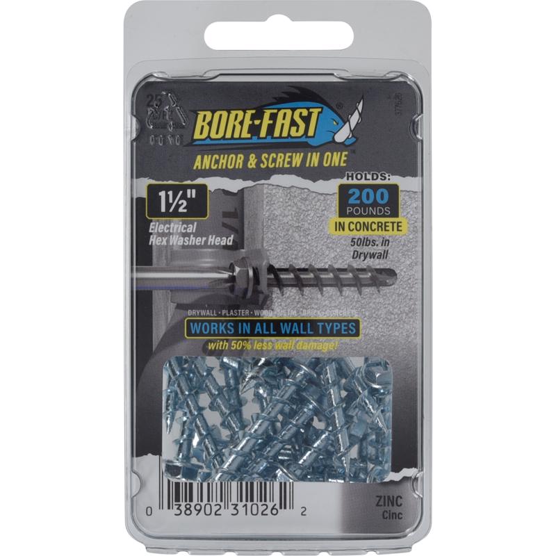 HILLMAN - Borefast 1/4 in. D X 1-1/2 in. L Steel Hex Head Screw and Anchor 25 pk