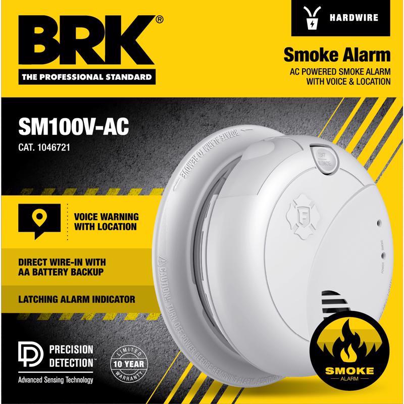 BRK - BRK Voice and Locatio Hard-Wired w/Battery Back-up Photoelectric Smoke Detector 1 pk