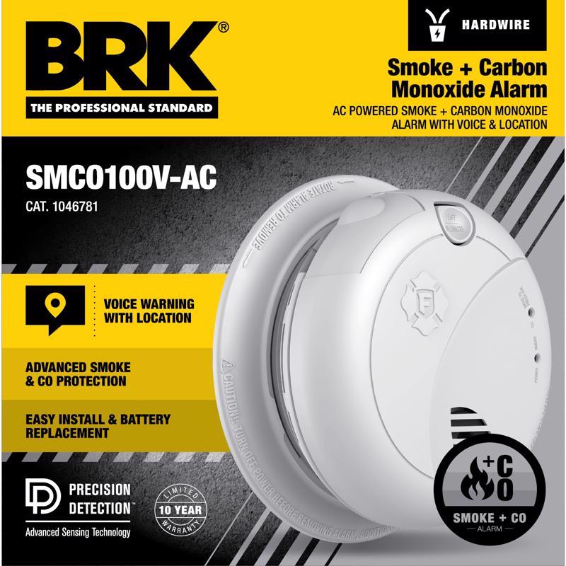 BRK - BRK Voice and Location Alert Hard-Wired w/Battery Back-Up Photoelectric Smoke and Carbon Monoxide De