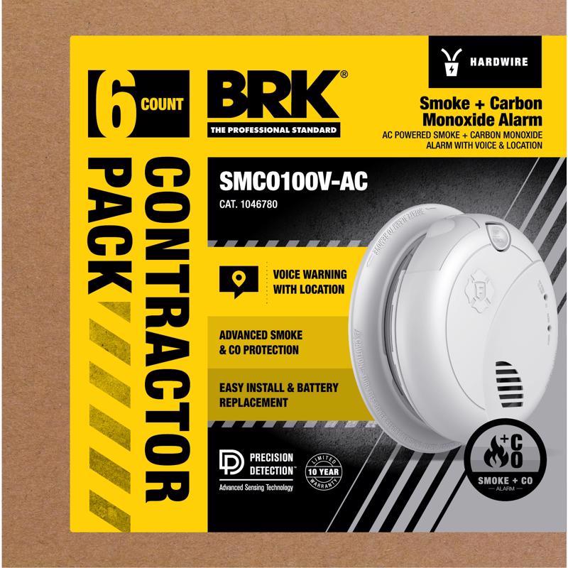 BRK - BRK Hard-Wired w/Battery Back-Up Photoelectric Smoke and Carbon Monoxide Detector w/Voice 6 pk